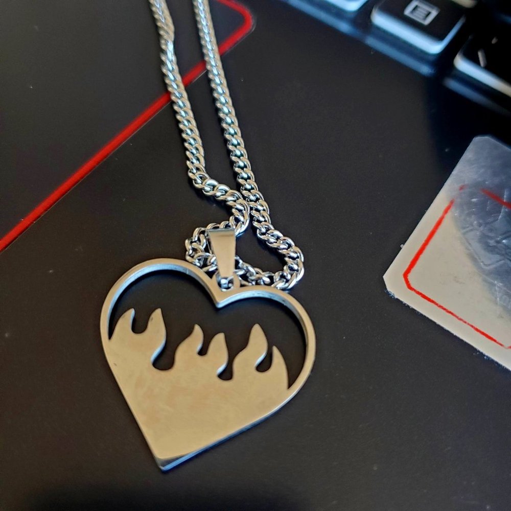 Heart Shape Necklace For Women Titanium Steel Doodle Cartoon Gothic